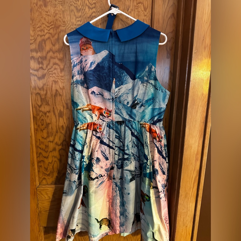 Modcloth Whimsy Without End Ski Snow Cat Fit & Flare Belted Midi Dress - Picture 2 of 4